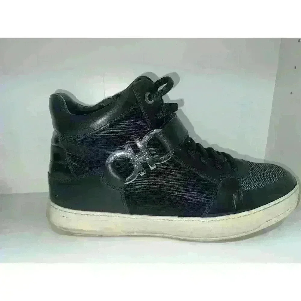 Salvatore Ferragamo Men's Black Leather High-Top Sneakers